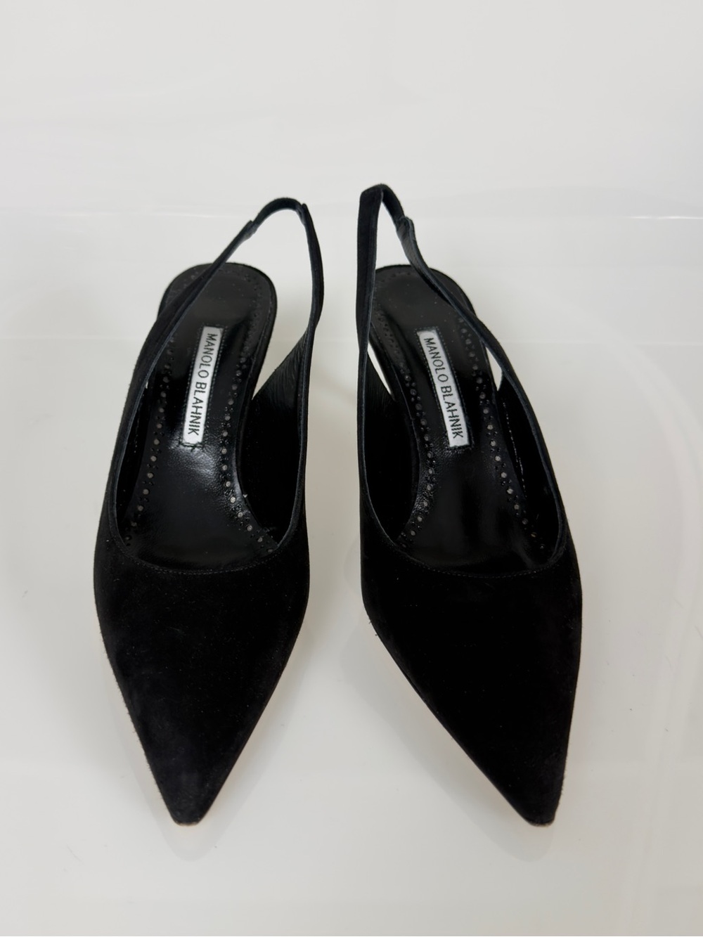 Manolo Blahnik Black Suede Pointed Slingback Pumps
